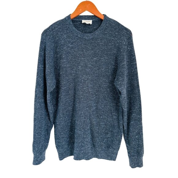 Octobre Éditions Crewneck Cotton Linen Pullover Navy Blue Mélange Knit Sweater L - Picture 1 of 8